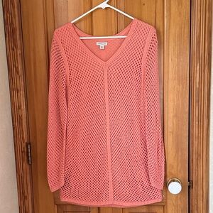 Croft & Barrow Coral V-Neck Crochet Knit Sweater. Size XL
